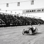 Cummingham crossing the line to win the 1906 Cascadian Grand Prix